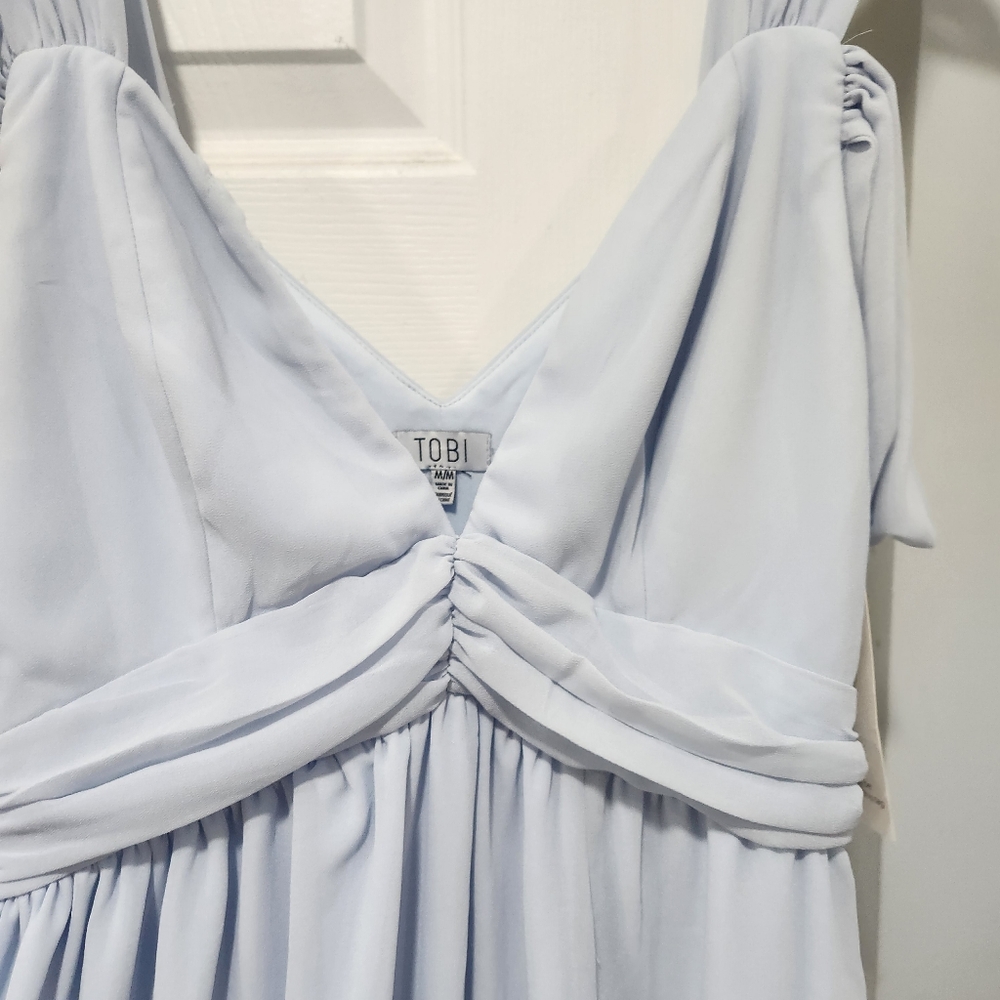 NWT Tobi Maxi Chiffon Formal Bridesmaid Dress Medium Slit Front Light Blue - Picture 7 of 13